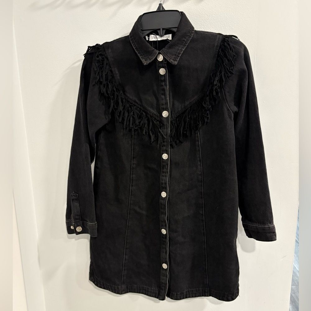 Zara Black Denim Fringe Kids Casual Dress